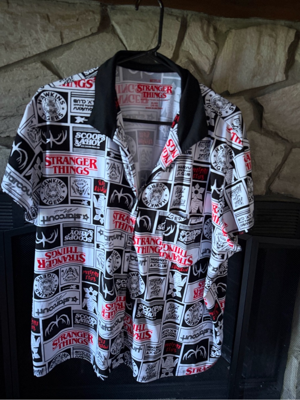 Netflix Stranger Things Black, White & Red Graphic Button-Up Shirt